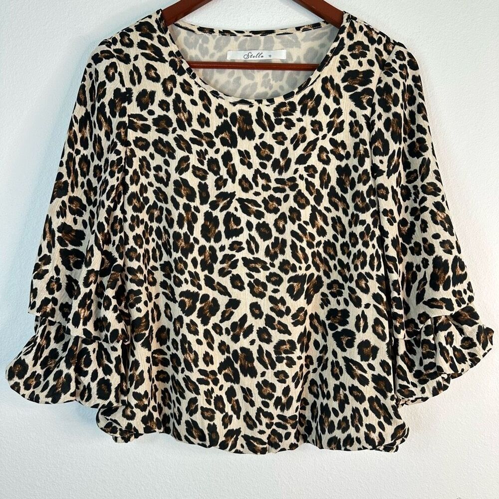 Stella Leopard Print‎ Bubble Hem Bell Sleeve Blouse Womens 10 Preppy Mob Wife